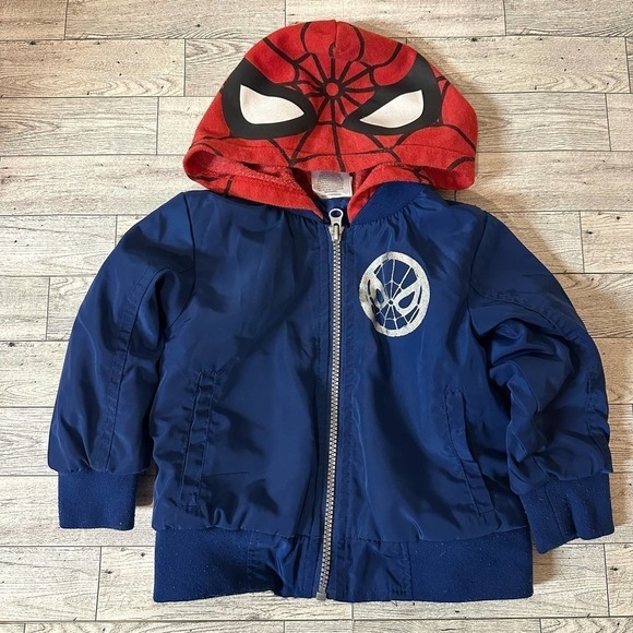 SPIDERMAN | Toddler Zip Up Jacket with Hoodie | Size: 2T | Blue & Red - Picture 1 of 11